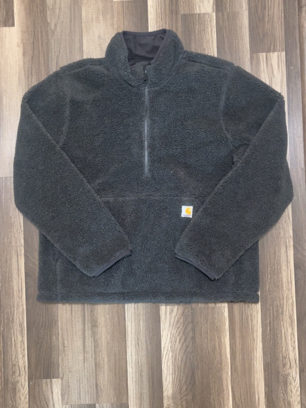 CARHARTT Loose Fit Sherpa Fleece Pullover Quarter Zip Sweater Mens L Sweatshirt